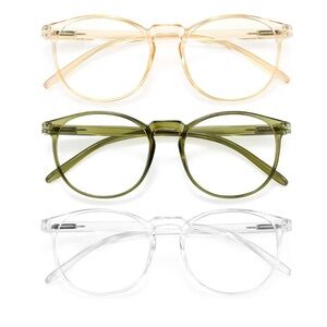 Stylish Women's Glasses Set - Clear, Olive, and Peach